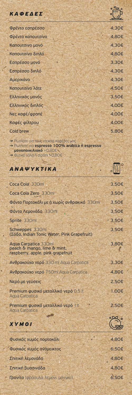 Το μενού του καφέ και brunch στη Νάξο